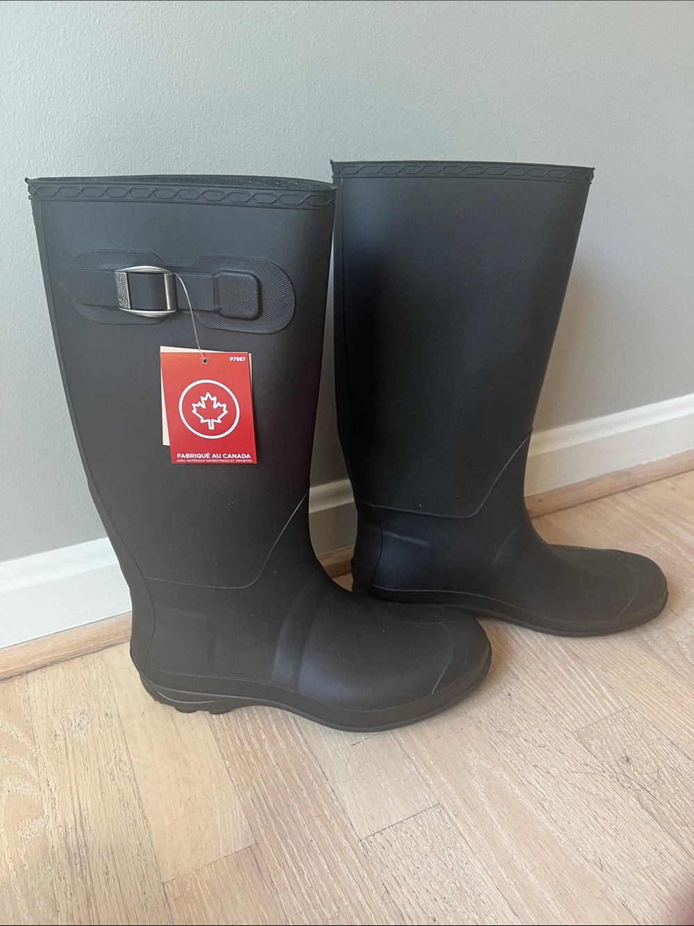 Kamik Matte Black Women's Tall Waterproof Rain Boots with Side Buckle